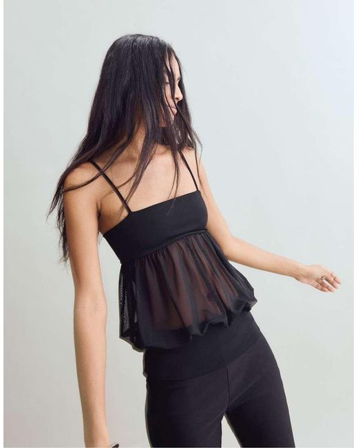 Stradivarius Blue Fitted Mesh Balloon Top