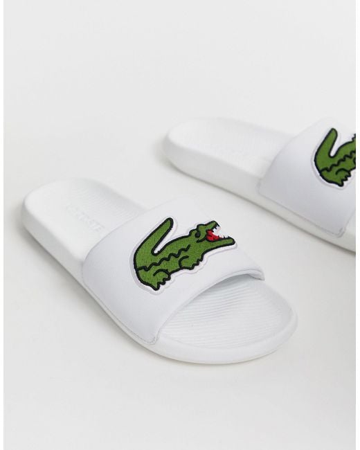 Lacoste White Croco Slides With Large Logo for men
