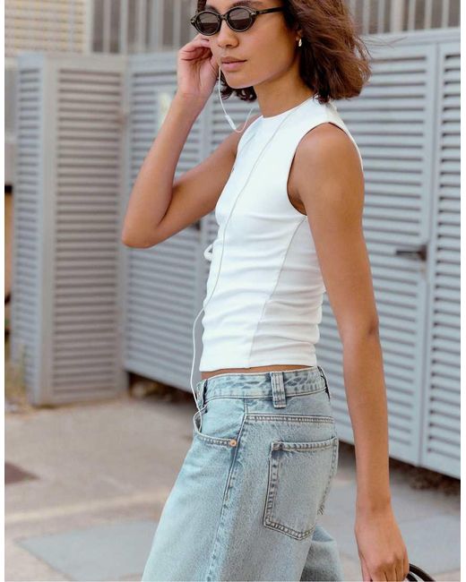 Stradivarius White Basic Sleeveless T-shirt