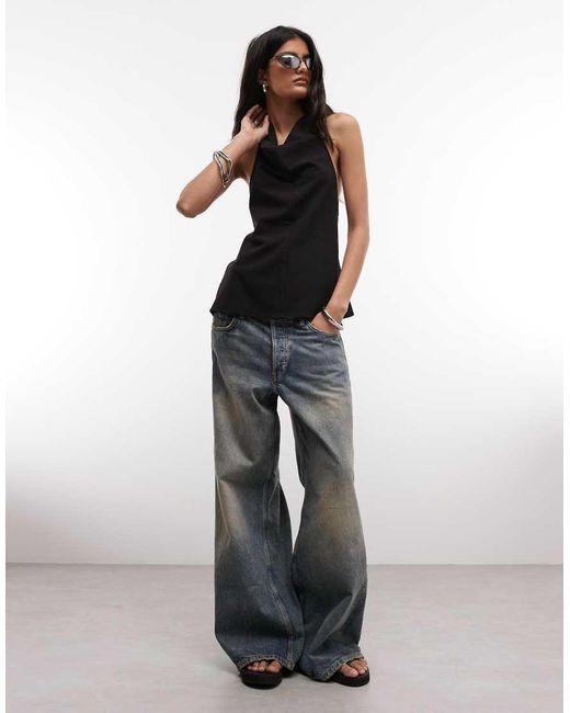 Weekday Black Drape Backless Top With Metal Clasp