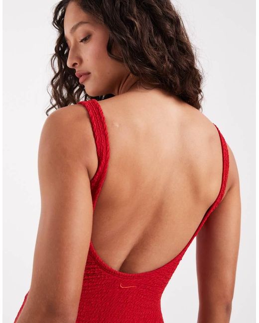 Nike Red Nike Scoop Neck Swimsuit
