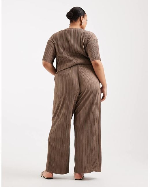 ONLY Brown Plisse Wide Leg Trousers Co-ord