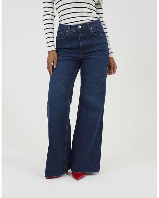 Brave Soul Blue Mid Rise Wide Leg Jeans