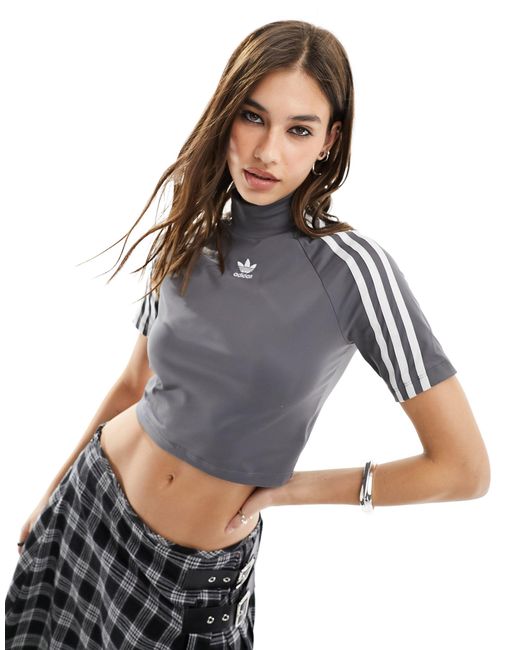 adidas Originals Three Stripe High Neck Crop Top in Black Lyst Australia