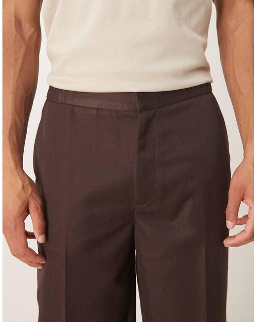 ASOS Natural Smart Straight Leg Trouser With Part Elastic Waistband And Cuff for men