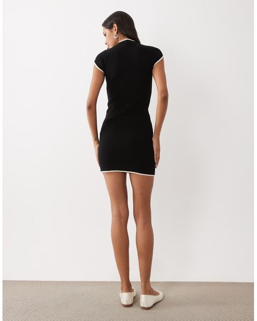 ASOS Black Knitted Mandarin Mini Dress With Contrast Tipping