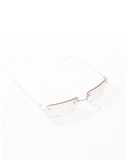 ASOS Brown Rimless Slim Sunglasses With Pink To Yellow Lens for men