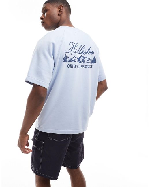 Hollister Blue Logo Short Sleeve Oversized Terry Sweatshirt for men