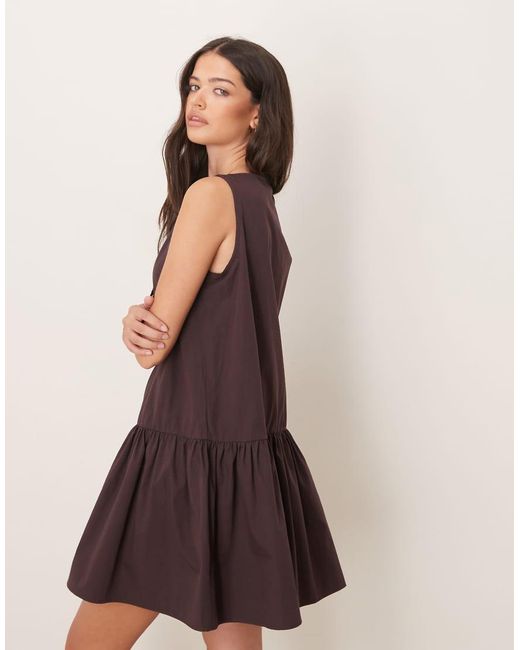ASOS Brown Poplin Keyhole Detail Drop Waist Mini Dress