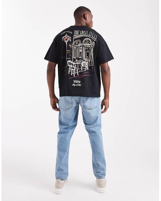 Jack & Jones Black Oversized T-shirt With Originals Sketch for men