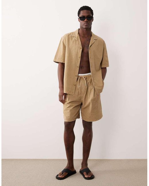 ASOS Natural Co-ord Textured Revere Shirt for men