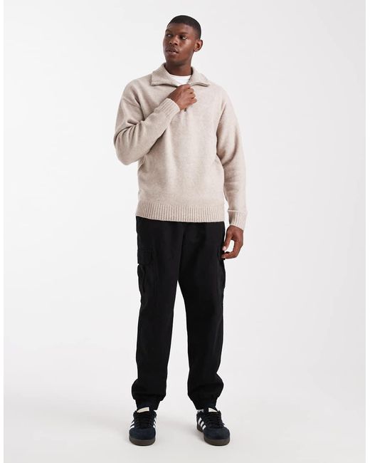 Jack & Jones Natural Fluffy Quarter Zip Jumper for men