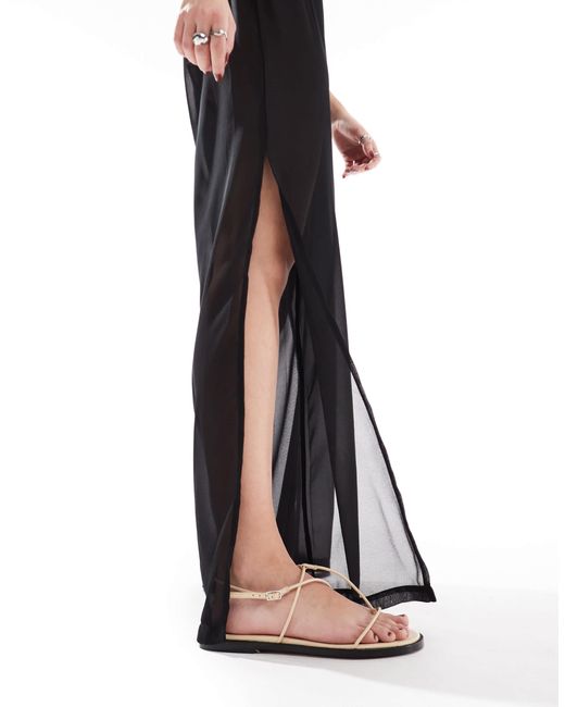 Threadbare Black Sheer Wide Leg Beach Trousers With Side Split