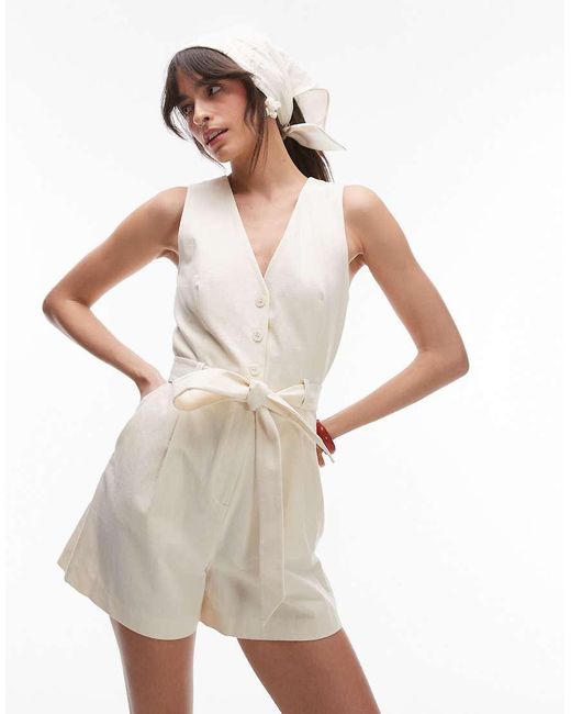 & Other Stories White Tailored Belted Playsuit With V-neck