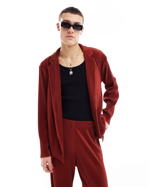 ASOS Red Slouchy Oversized Plisse Suit Jacket for men