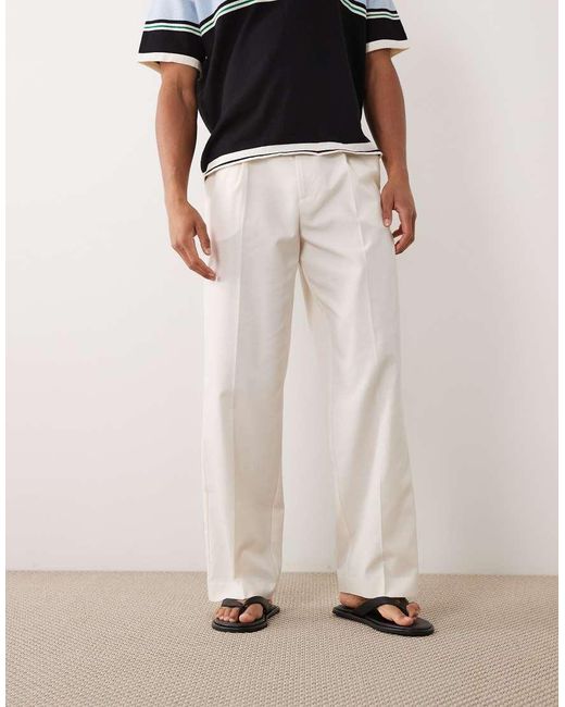 ASOS White Summer Cotton Blend Smart Wide Leg Pants for men