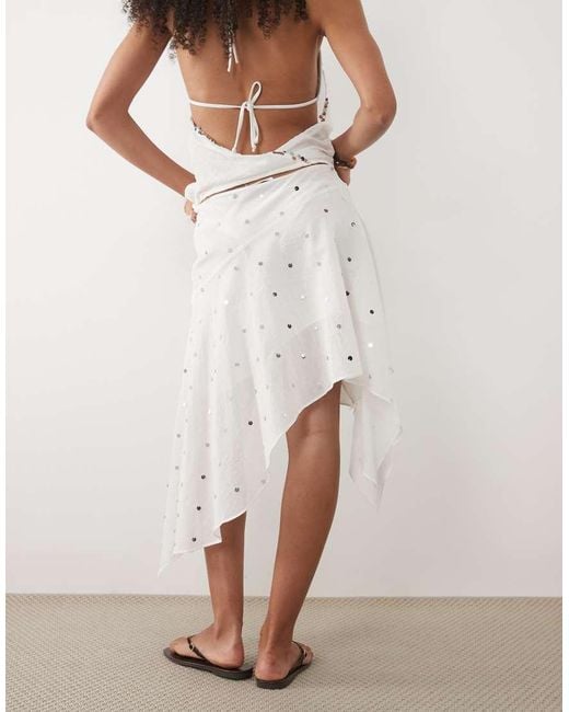 Mango Natural Marea Ruffle Asymmetric Beach Skirt Co-Ord