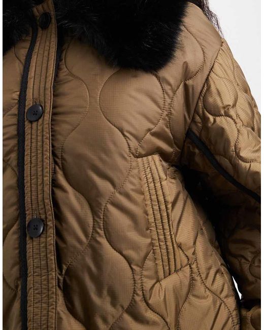 ASOS Brown Asos Design Petite Quilted Hybrid Borg Collarless Jacket