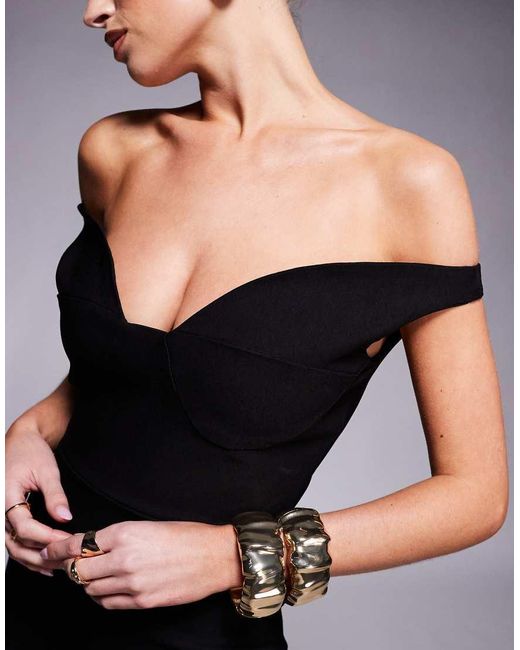 Vesper Black Bengaline Sweetheart Neckline Midaxi Dress
