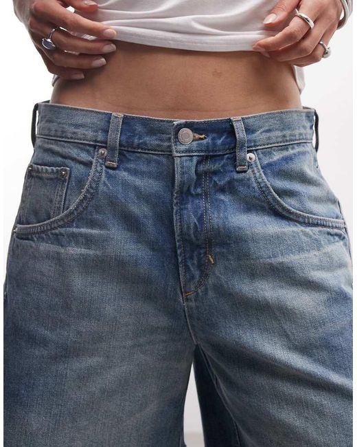 Weekday Blue Low Waist baggy Denim Shorts With Twisted Front Seam