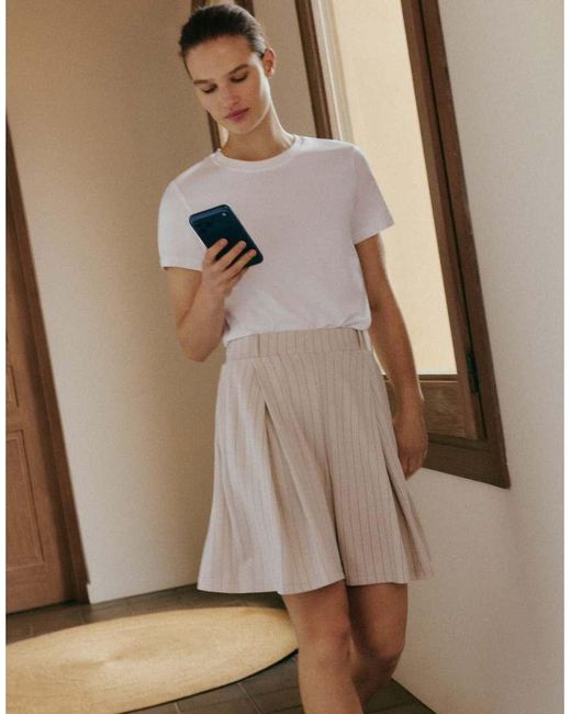 Oysho White Wide Striped Pleated Bermuda Shorts
