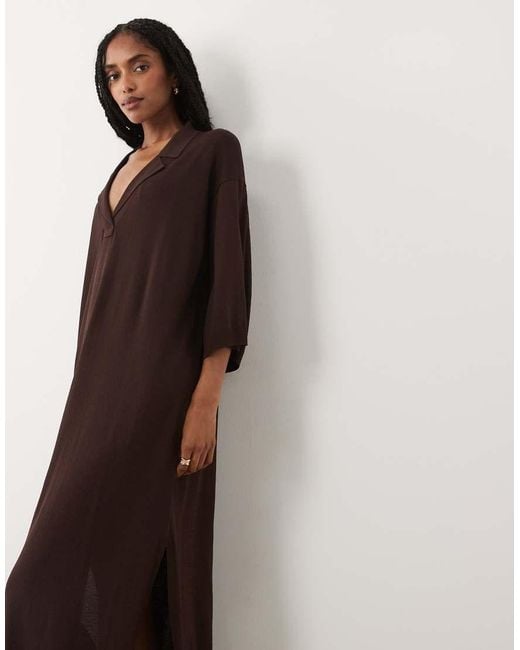 ARKET Brown Open Knit Polo Shirt Dress