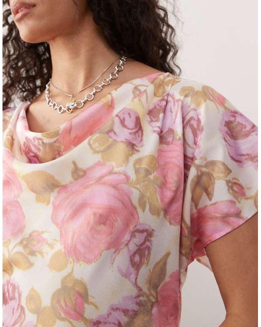 Reclaimed Vintage Pink Mini Dress Cowl Neck Dress With Drop Waist Detail