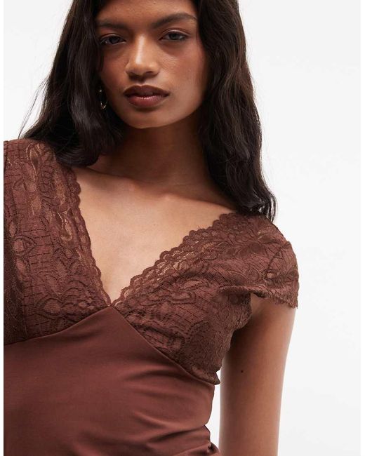 Reclaimed Vintage Brown Chocolate Lace And And Jersey Mix Vest Top