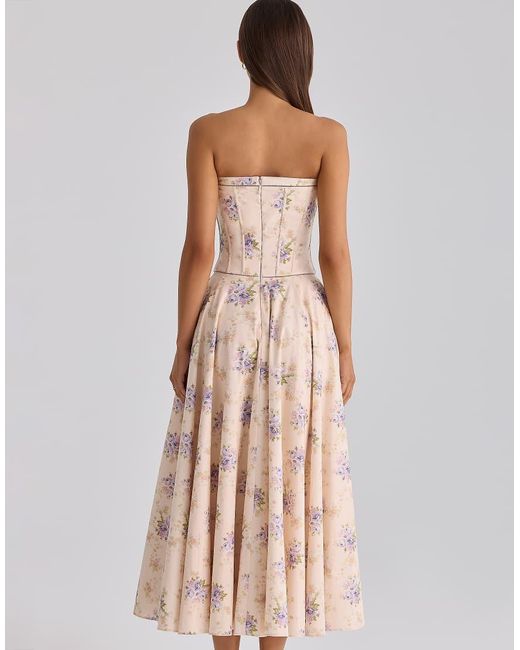 House Of Cb White Gina Ivory Sweet Peony Floral Print Strapless Maxi Dress
