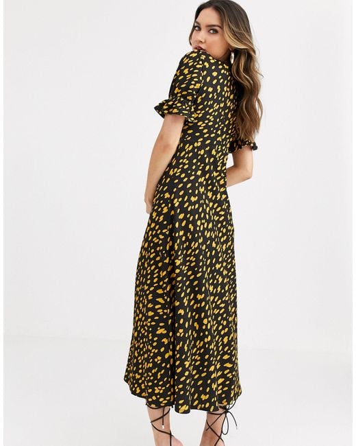 button through midi tea dress