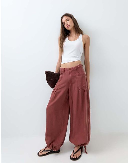 ASOS Red Balloon Trouser With Front Pockets And Adjustable Tie Hem