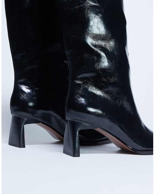 TOPSHOP Black Talia Chisel Toe Knee High Boots