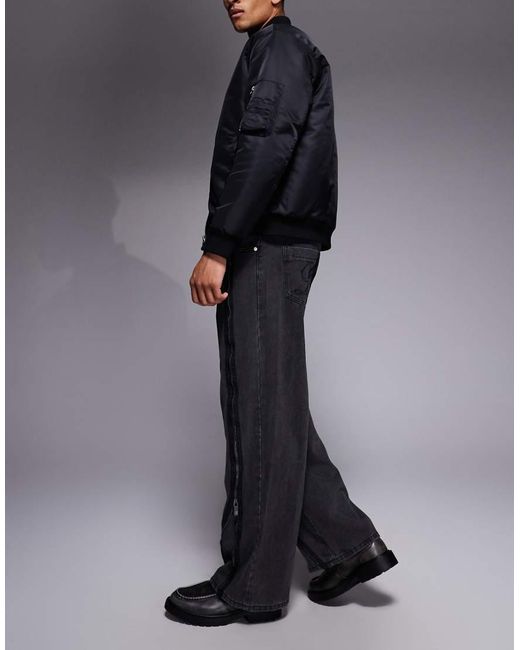 Liquor N Poker Black Onyx Zip Detail baggy Jeans for men
