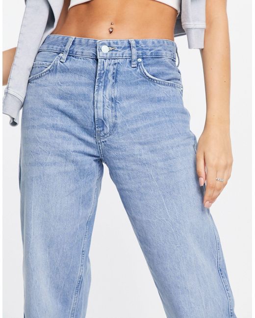 Bershka Denim Baggy Raw Hem Jean In Blue Save 14 Lyst