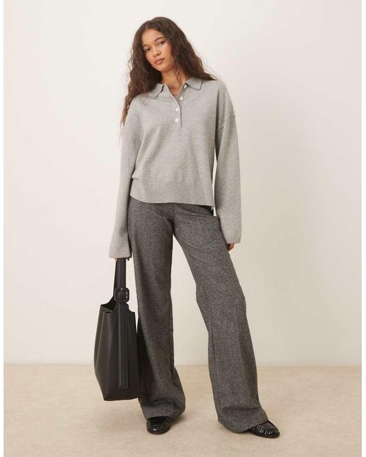 Gina Tricot Gray Long Sleeve Collar Knitted Sweater