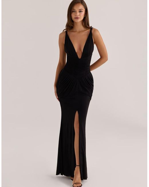 House Of Cb Black Tabitha Liquid-Soft Jersey Plunge Maxi Dress