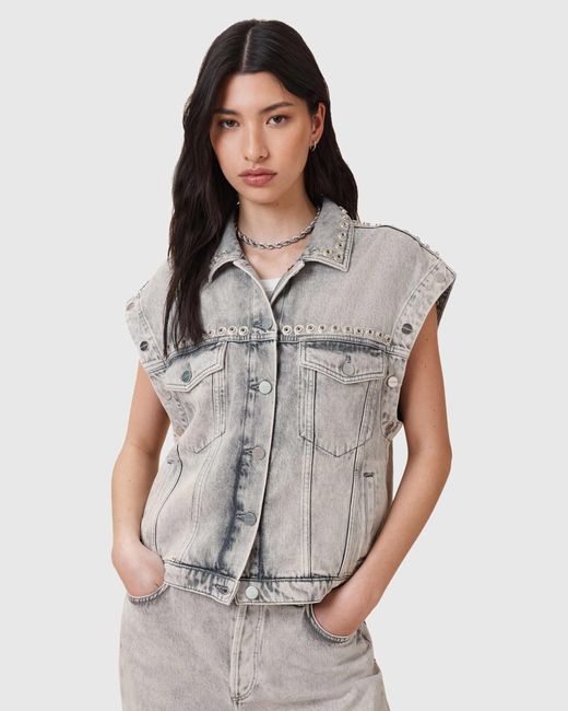 AllSaints Gray Chlo Stud Jacket