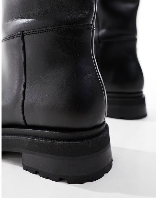 & Other Stories Black Premium Leather Chunky Sole Pull On Boots