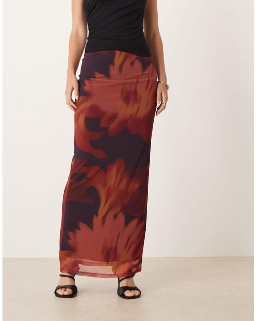 ASOS Rechte Maxi Rok Met Lage Taille En Bloemenprint in het Red
