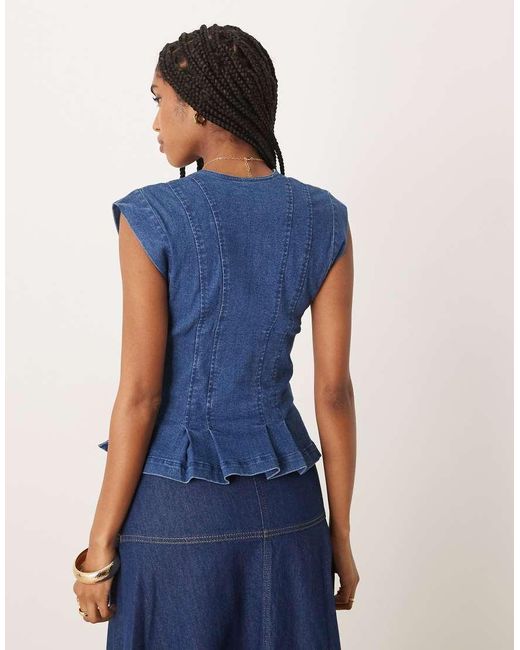 Free People Blue Dylan Denim V-neck Vest