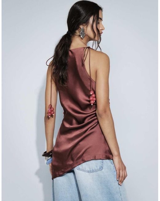 ASOS Red High Neck Grape Beading Top
