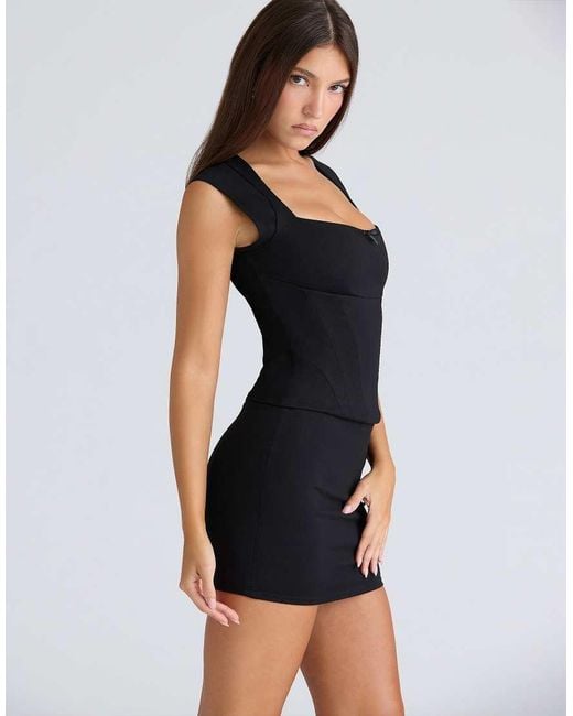 House Of Cb Black The Cap Sleeve Stretch Corset Top