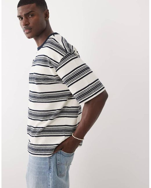 ASOS COLLECTIVE Natural Oversized Heavyweight Textured Striped T-shirt for men