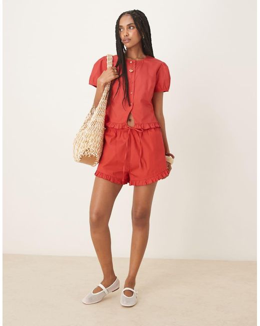 ASOS Red Frill Detail Shorts Co-ord