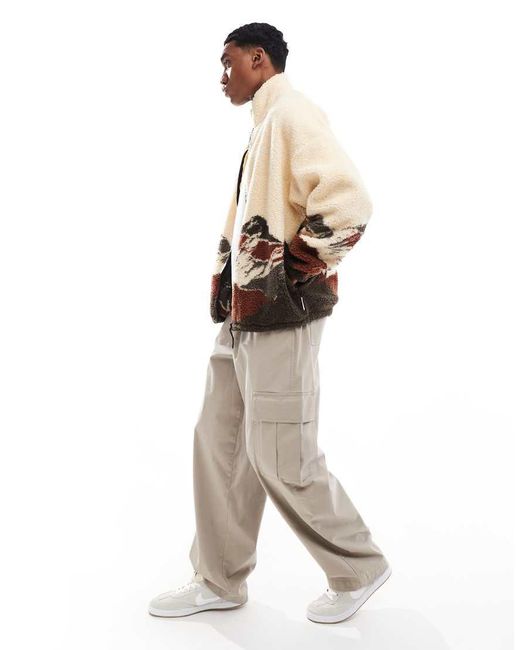 Jack & Jones Natural Mountain Print Zip Through Borg Fleece for men