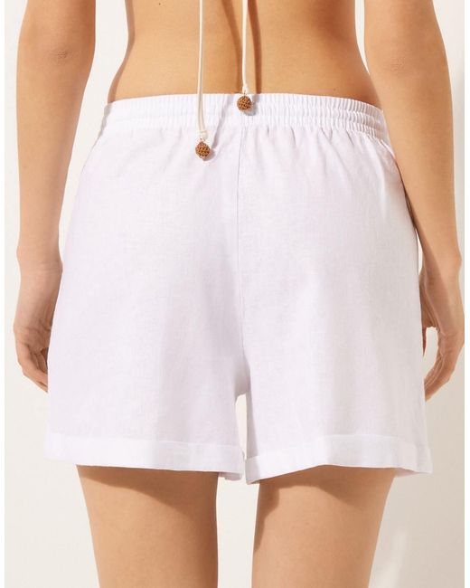 Calzedonia White Linen And Viscose Shorts