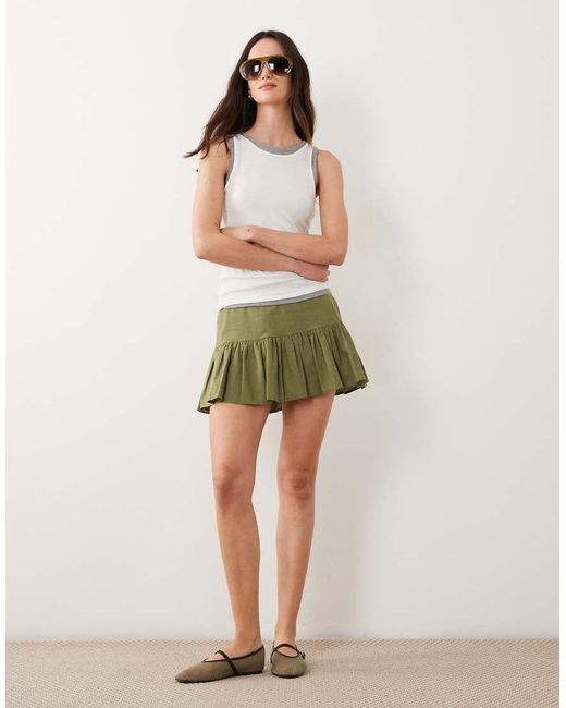 ASOS Green Drop Waist Linen Look Mini Skort