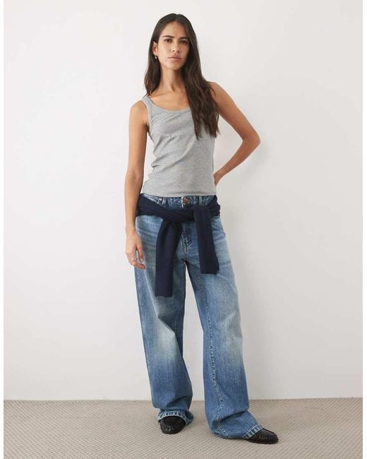 ARKET Blue Jersey Vest Top With Deep Scoop