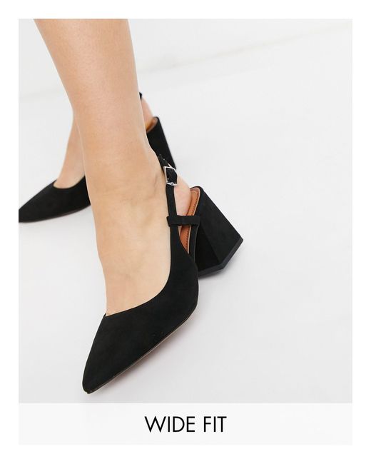 ASOS DESIGN Wide Fit Saint block mid heeled shoes in black | ASOS