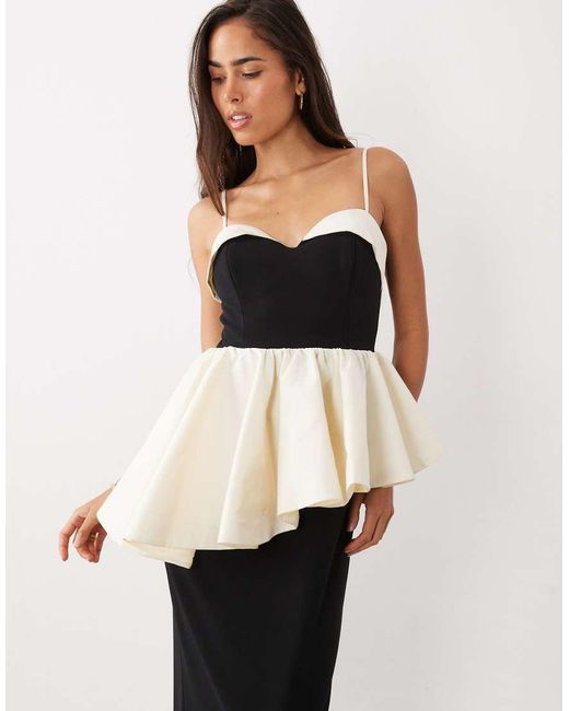 ASOS White Structured Contrast Maxi Dress With Peplum Detail